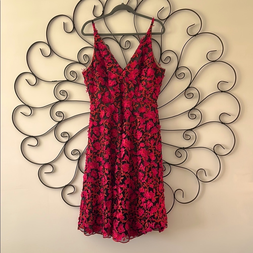 DRESS THE POPULATION Elisa Fuchsia Multi Embroidered Dress
